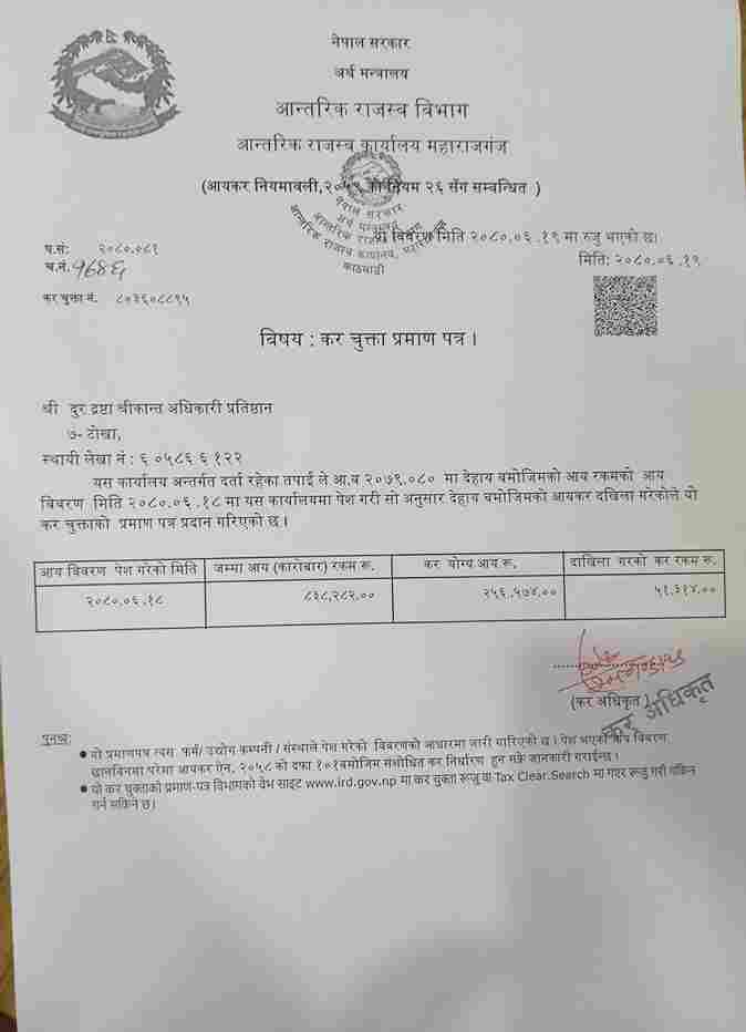 कर कार्यालय प्यान, नविकरण, कर छुट